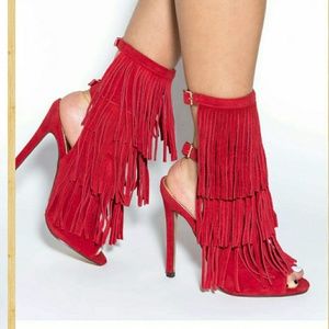 Fringe open toe bootie